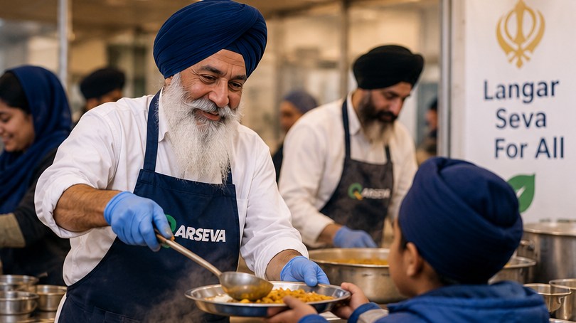 Illustration of community volunteers serving food